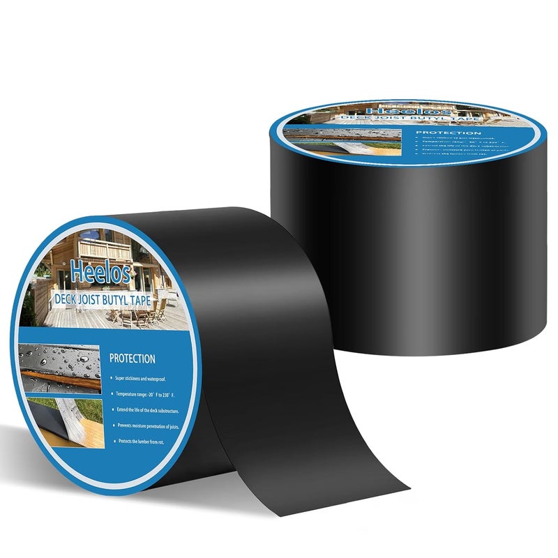 Heelos Joist Tape for Decking 4"×50,2 Pack Weather-Resistant Deck Joist Tape Waterproof Flashing Tape, Self-Adhesive Joists Tape Decking for Wood Decks Joist Beams Roof - Image 1